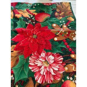 Handmade Christmas Poinsettia Tablecloth 42" Birds Animals Floral Festive